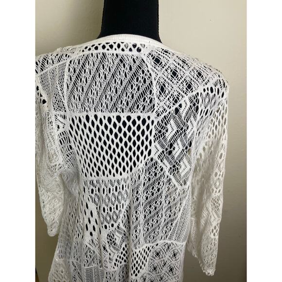 Lily Women's Crochet Open Knit Asymmetric Top White L Whimsical Mermaid Boho - Picture 9 of 16